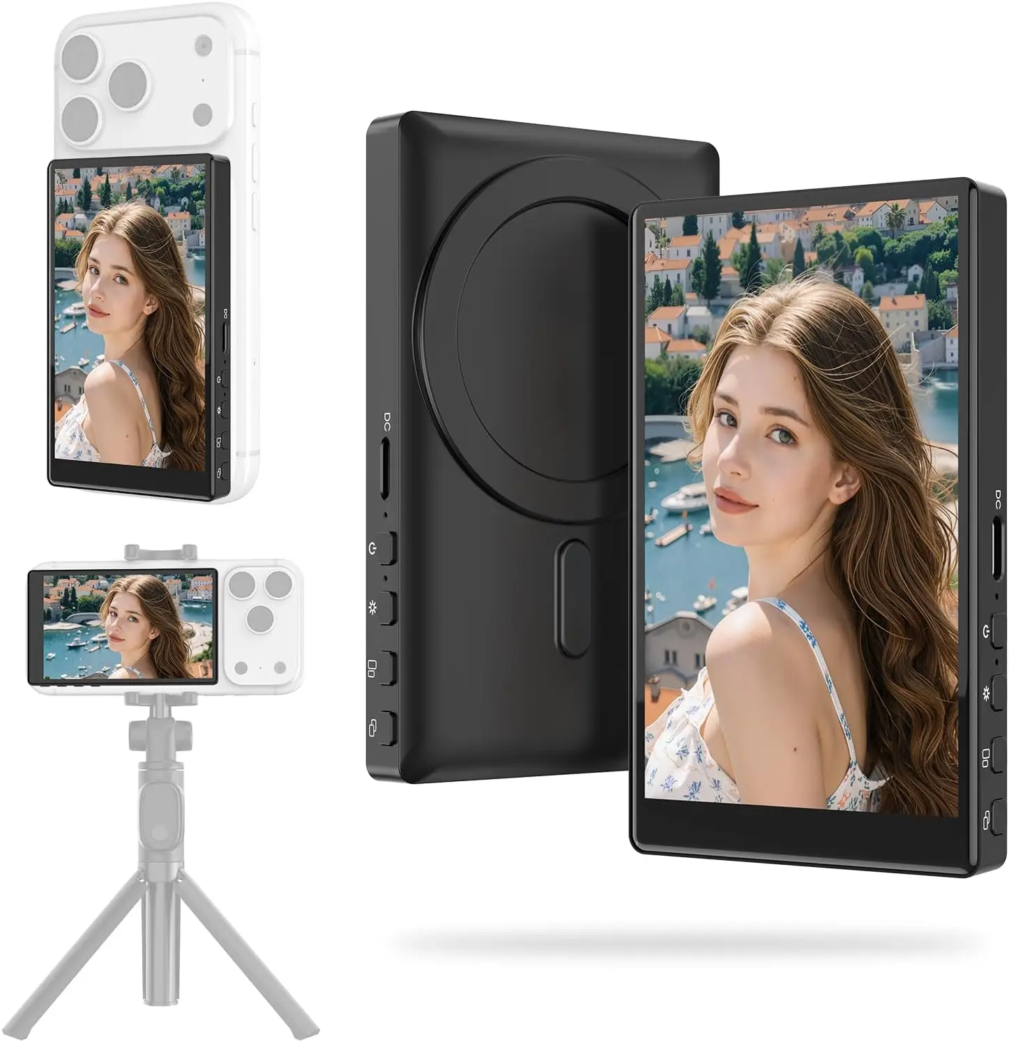 

Screen Selfie Monitor Wireless Mini Monitor for iPhone/Android Rear Camera with Magnetic Phone Clip Mount Selfie Vlog Streaming