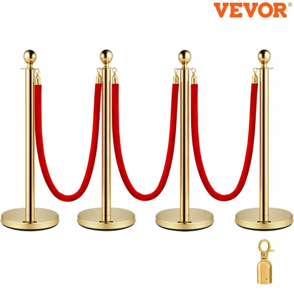 VEVOR 38Inch Gold Silver Stanchion Posts Queue Red Velvet Rope Crowd Control Line Barriers with Stable Base for Party Supplies