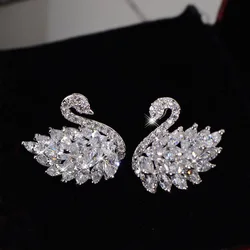 Elegant Rhinestone Black Swan Earrings For Women Korean Fashion Zircon Swan Bird Animal Earrings Lady Party Jewelry Girls Gifts