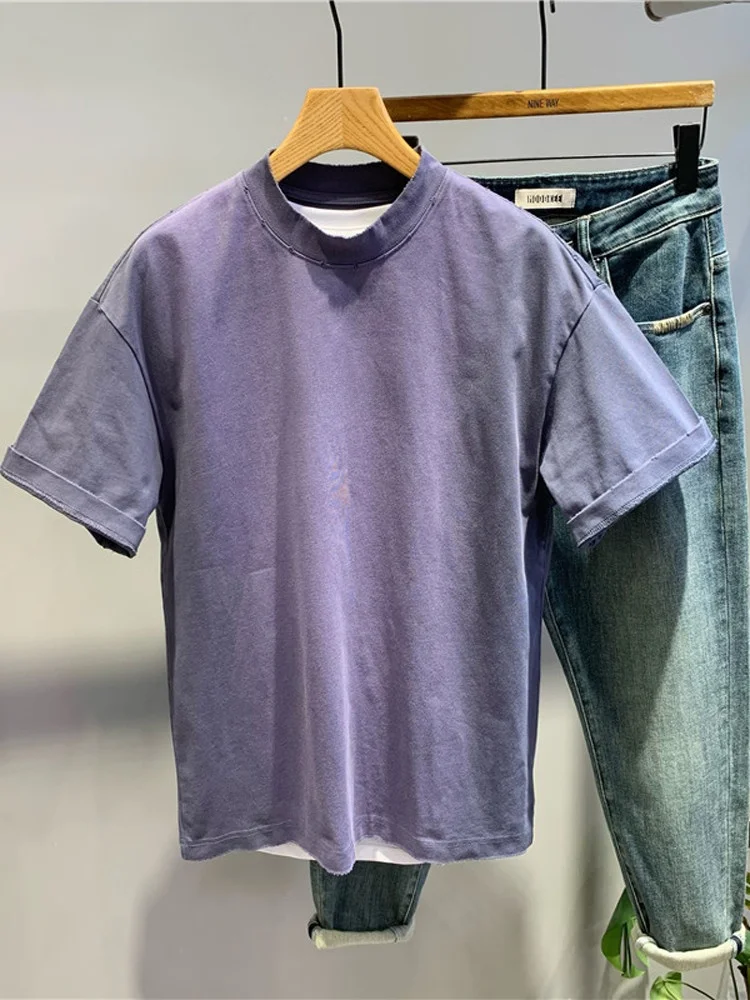 

Faionable Men's Heavyweight Waed Letter Print ort Sve T-irt Pure Cotton f Sve Body Tee Trendy Breathable Sum...