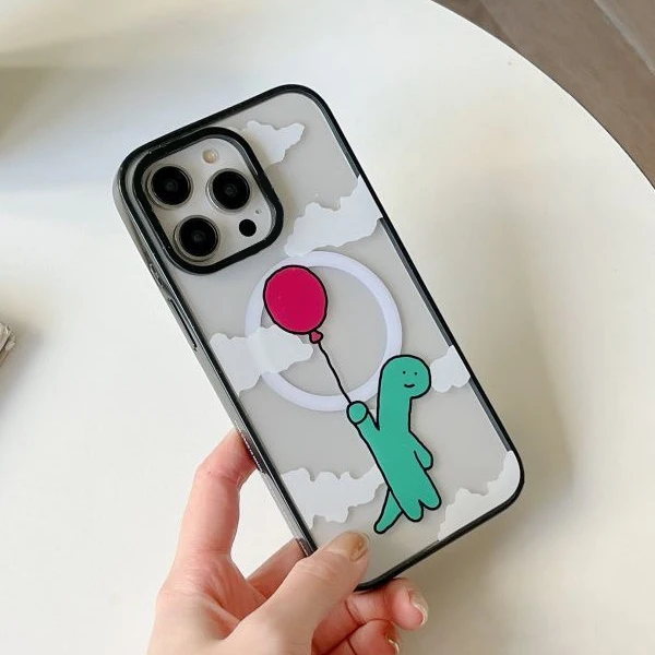 Cartoon Dinosaur 2.0 Acrylic Black Border MagSafe Phone Case Cover for IPhone 12 13 14 15 Pro Max Case for IPhone 15 Pro Max