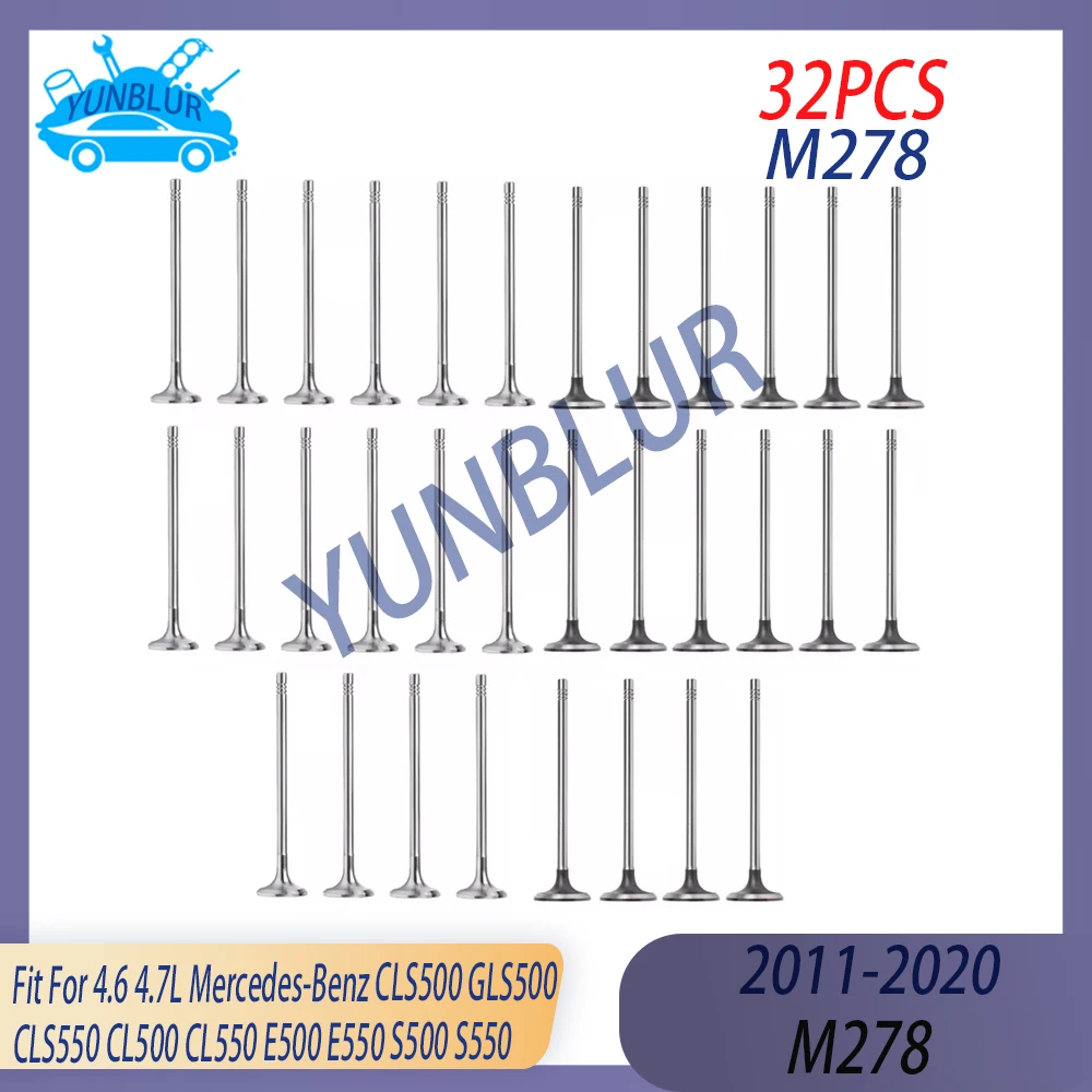 32pcs Intake & Exhaust Valve Kit Fit 4.6 4.7 L T M278 For 11-19 Mercedes-Benz CLS500 CLS550 CL500 CL550 E500 E550 S500 S550