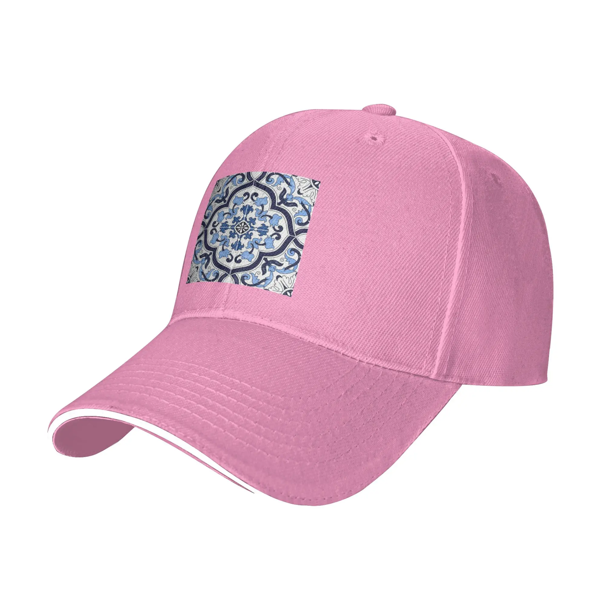 Blue Ornate Floral Mediterranean Sicilian Tile Cap Baseball Caps Adjustable Hat Hip Hop Summer Unisex Baseball Hats Customizable
