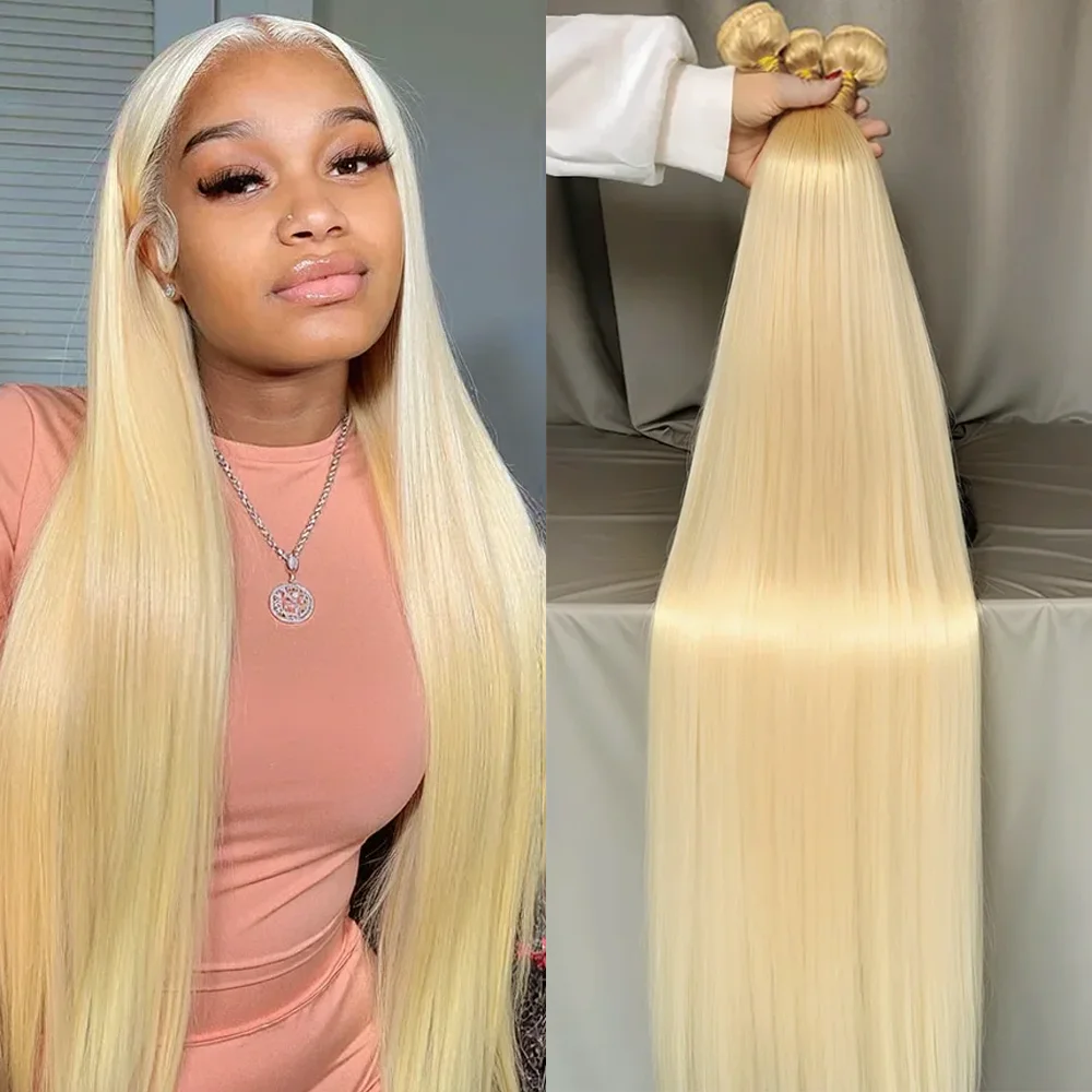 

613 Блондинка 30, 40 дюймов, прямые пучки человеческих волос, бразильское плетение, человеческие волосы Remy, 1/3/4 шт., пучки необработанных человеческих волос