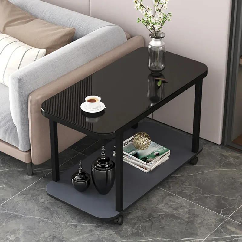 

Living room removable simple wheeled small coffee table double glass