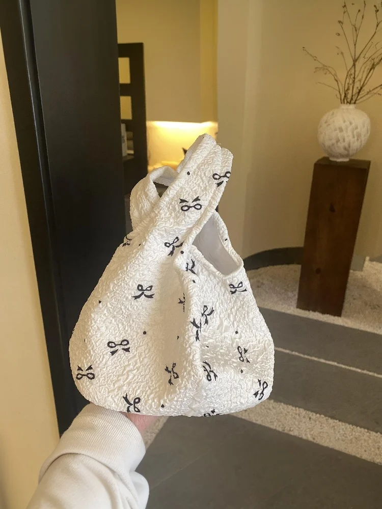 1Piece Fashion Simple Bow Print Large Capacity Bag Commute Travel Shopping Makeup Storage Handbag