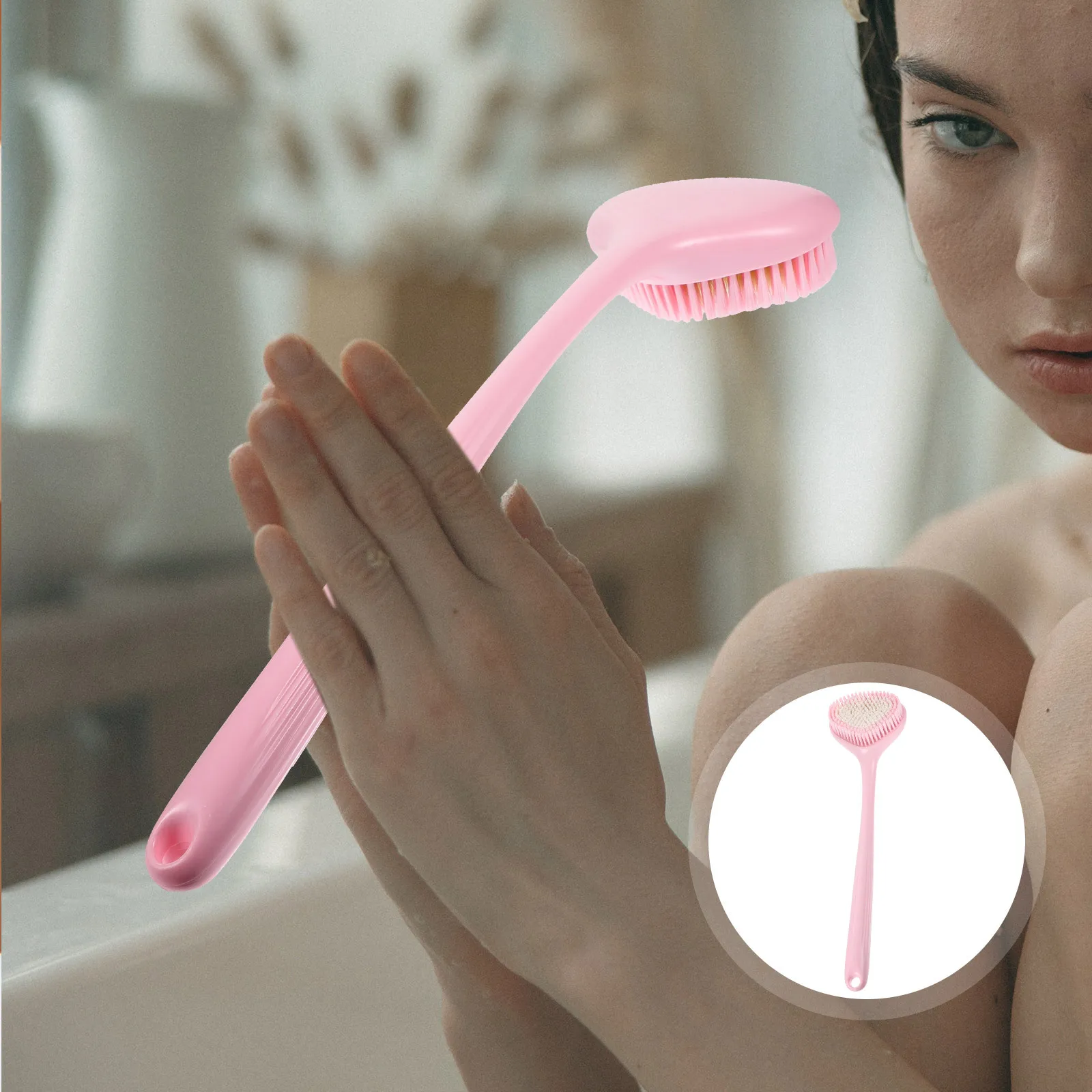 

Long Handle Back Scrubber Bath Brush For Body Washing Exfoliating Shower Tool Durable Pp Pbt Material Portable Skin Cleaner