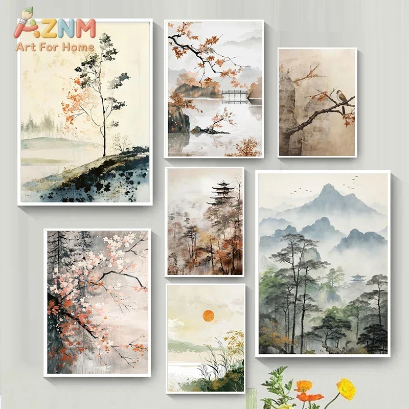 2026 Modern Japanese Minimalist Zen Zen Peaceful Landscape Art Poster Canvas Printing Living Room Bedroom Home Decor Frameless