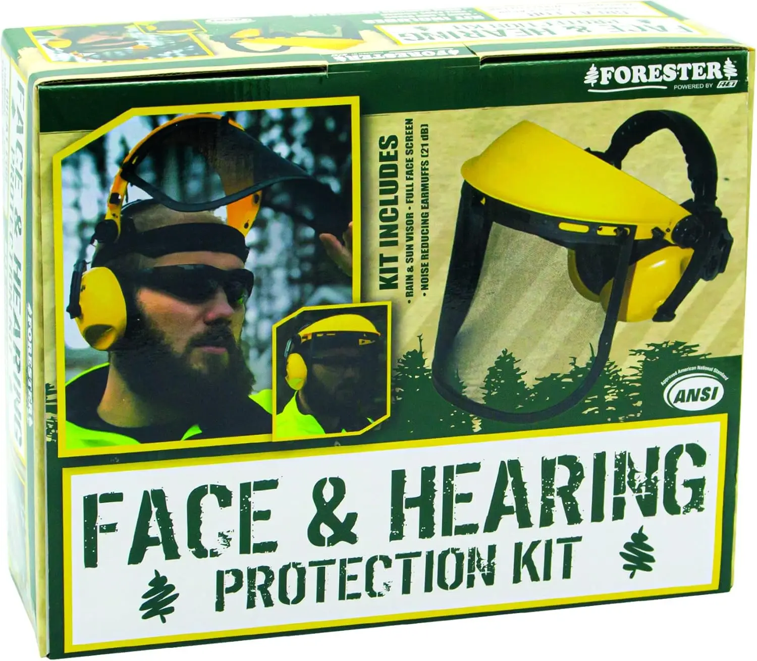 

Face Shield with Ear Muffs for Construction Yard Work - Adjustable Visor Helmet Kit for Landscaping Mowing and Wood Cutting