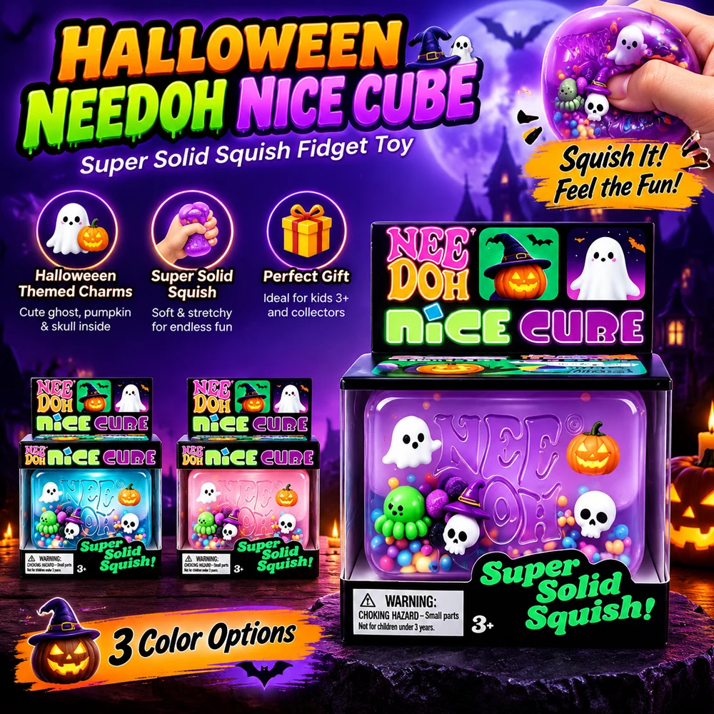Image of NeeDoh Nice Cube Halloween Squishy Fidget Toy Gruseliger Geist Kürbis Schädel Sensorischer Würfel Super Solider Squish Stressabbau Entspannungsspielzeug
