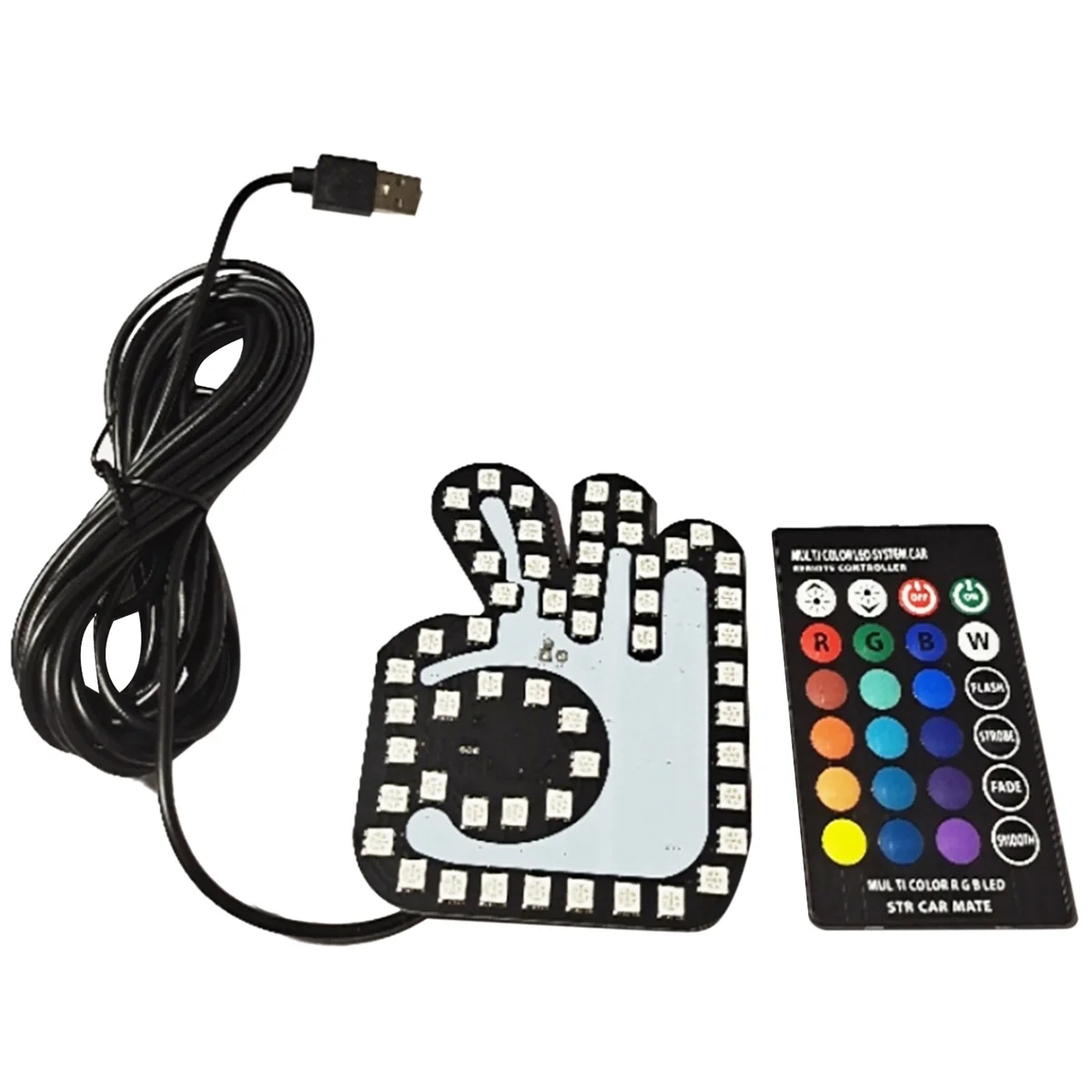 Universal Funny Car Finger Light with Remote OK Gesture Lamp Glow Panel Sticker for Car Window Decorative