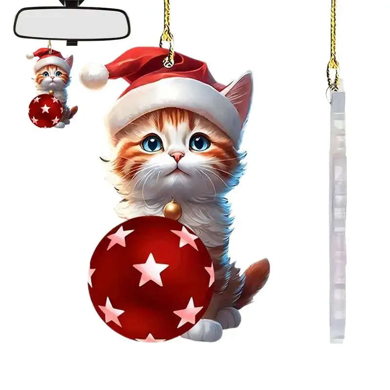 

Christmas Creative Cat Car Pendant Car Acrylic Pendant Cute Cat 2D Flat Car Charm Christmas Car Pendant For Family Gatherings Or