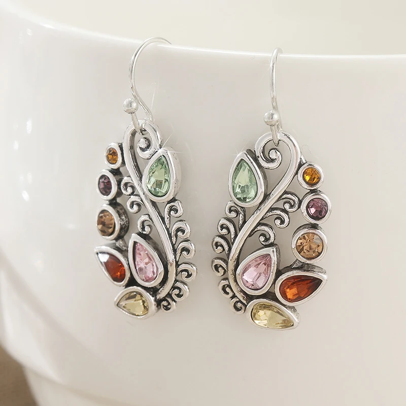 Women Bohemian Style Inlay Zircon Pendant Earrings Drop Multi Color Flower Shaped Earrings Daily Casual Vacation Jewelry