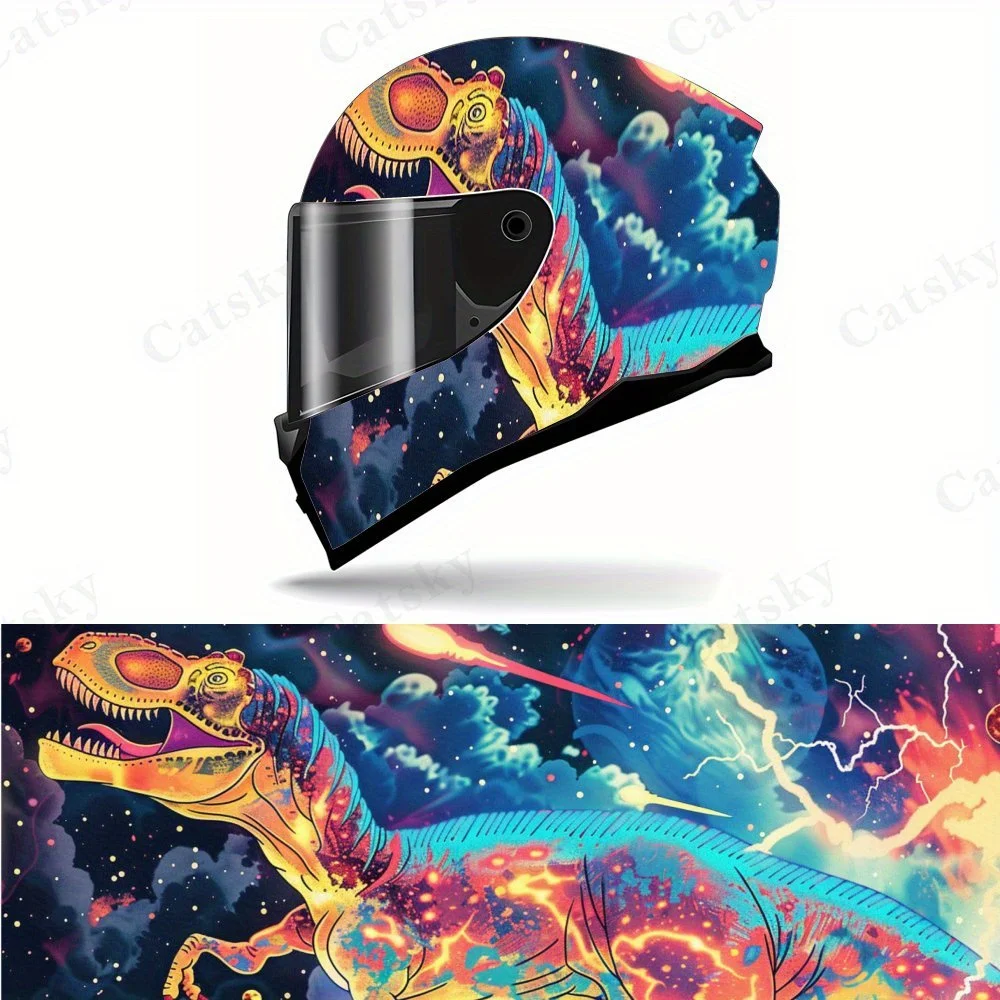 

Космическая молния динозавр мотоциклетные виниловые наклейки на шлем, самоклеящаяся водонепроницаемая отделка шлема, универсальный мотоцикл он