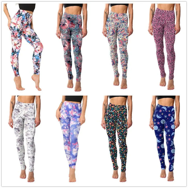 Women Pink Blue Paisley Printed Leggings Sexy Casual Highly Elastic and Colorful Leg Warmer Dress Up Push Up Hip Yoga Pants