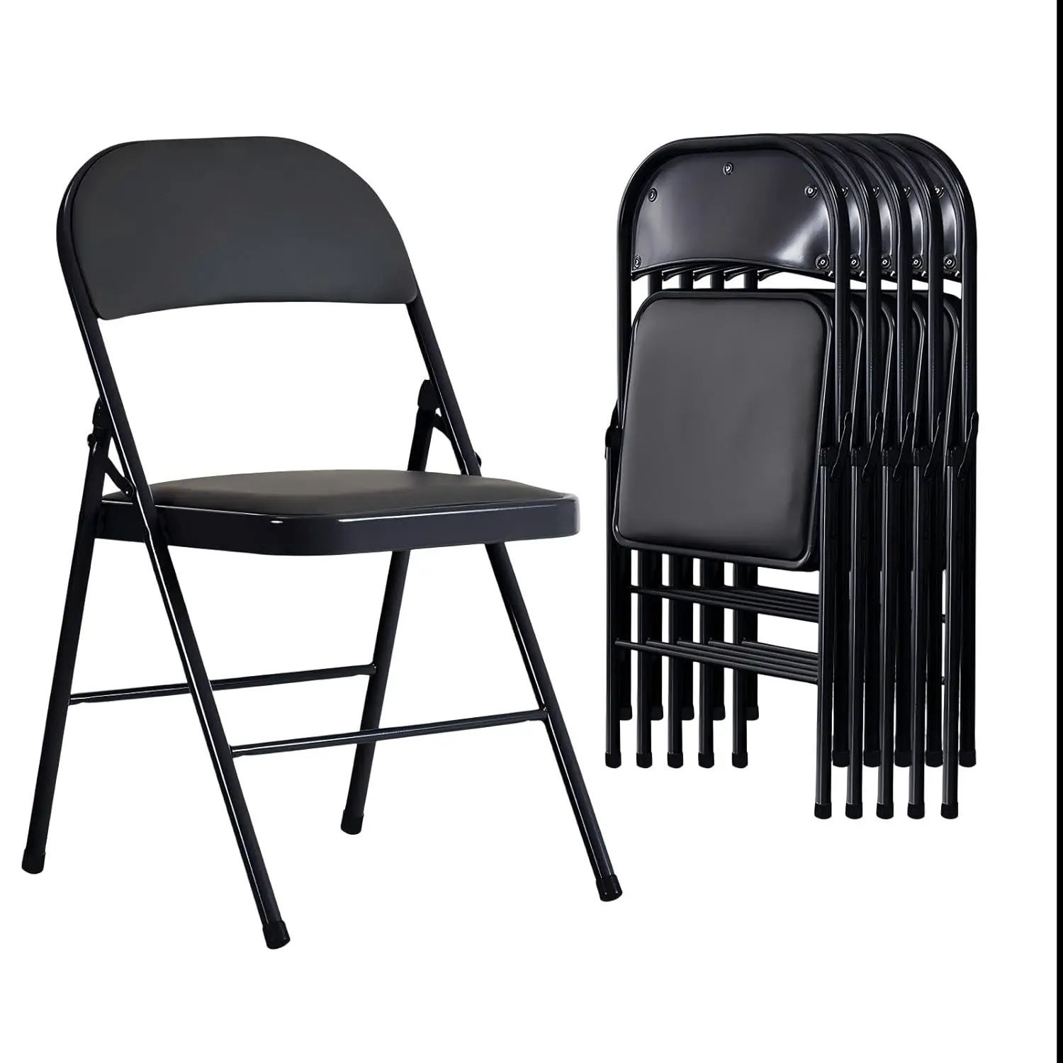 

Набор из 6 прочных складных стульев с мягкими сиденьями и спинками - черные складные стулья для столовой/патио/кухни, портативные, с возможностью индивидуальной настройки