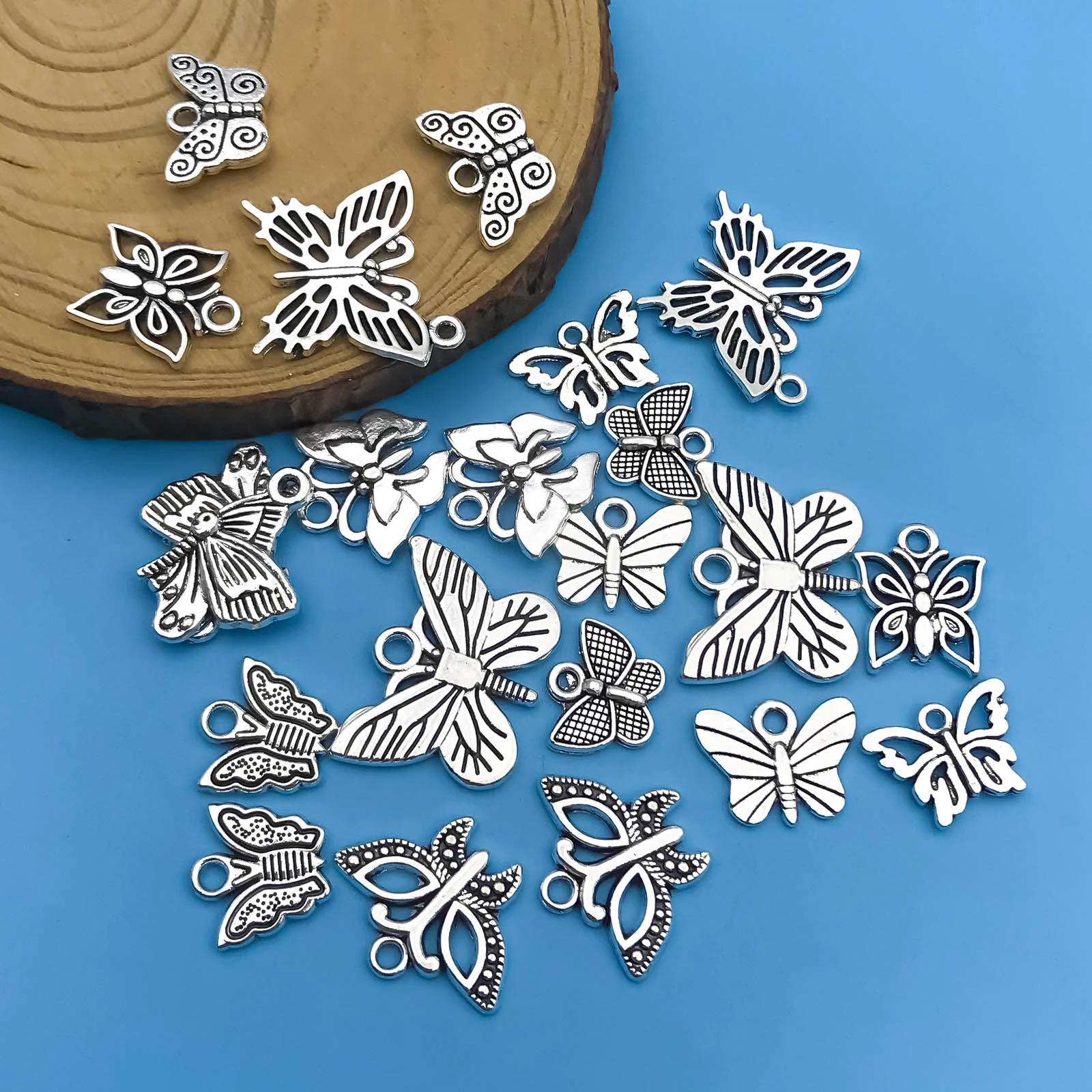 Mix 22pcs/Set Zinc Alloy Antique Silvery Butterfly Shaped Charms Pendants for DIY Necklace Bracelet Earrings Jewelry Making