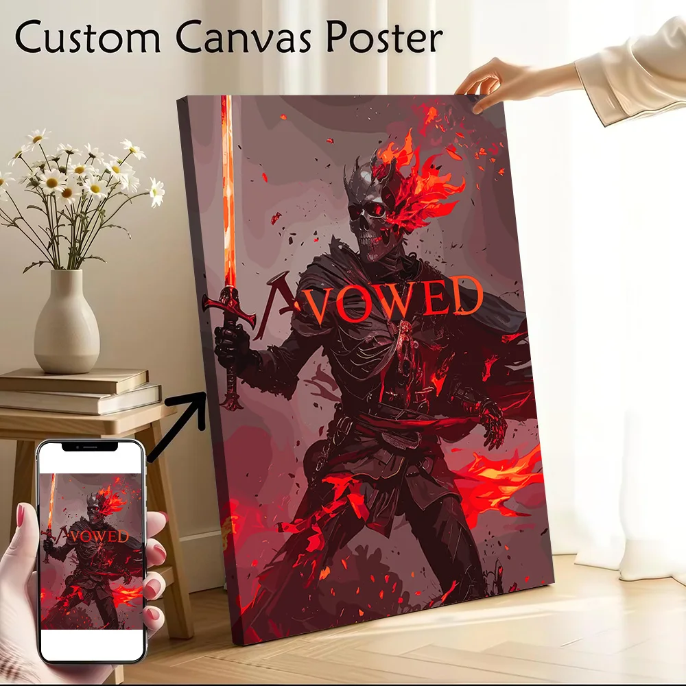Fiery Skeleton Warrior With Sword Poster Canvas Wall Art Custom Photo Print Modern Painting for Fans Decorative Paintings Frames