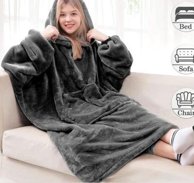Winter Blanket Super Long with Sleeves Hoodies Sweatshirt Women Men Pullover Fleece Giant TV Blanket Oversized