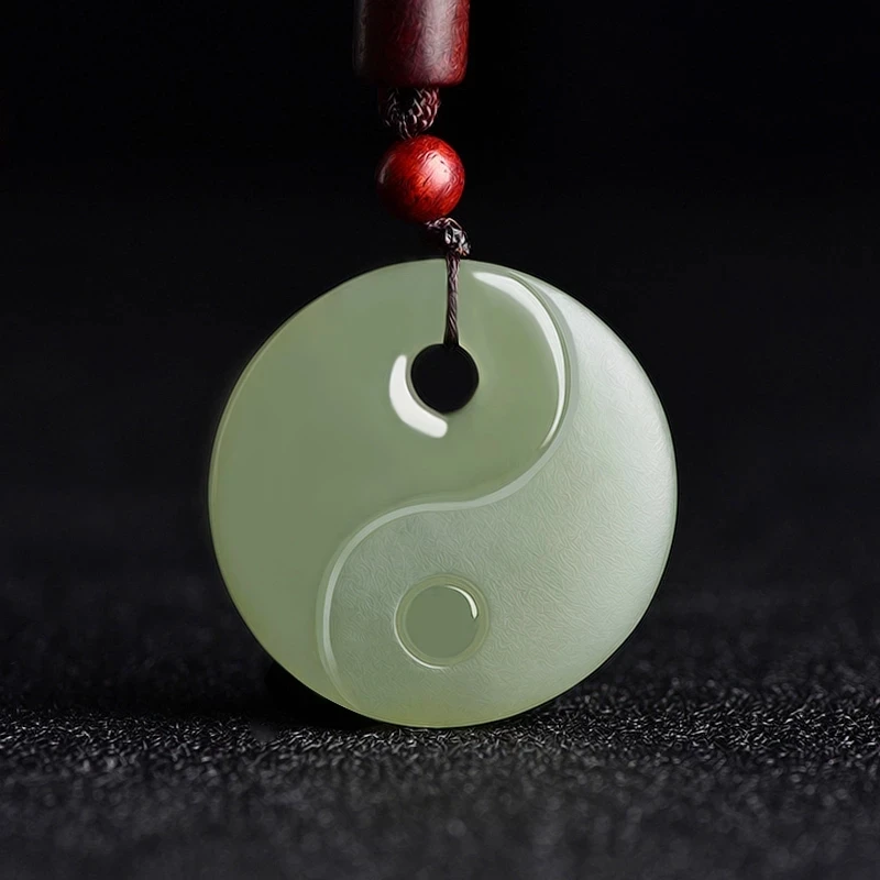 Taoist Supplies Natural Hetian Handcarved Eightdiagram Tactics Green Jade pendant necklace Unique Design Jewelry Accessories