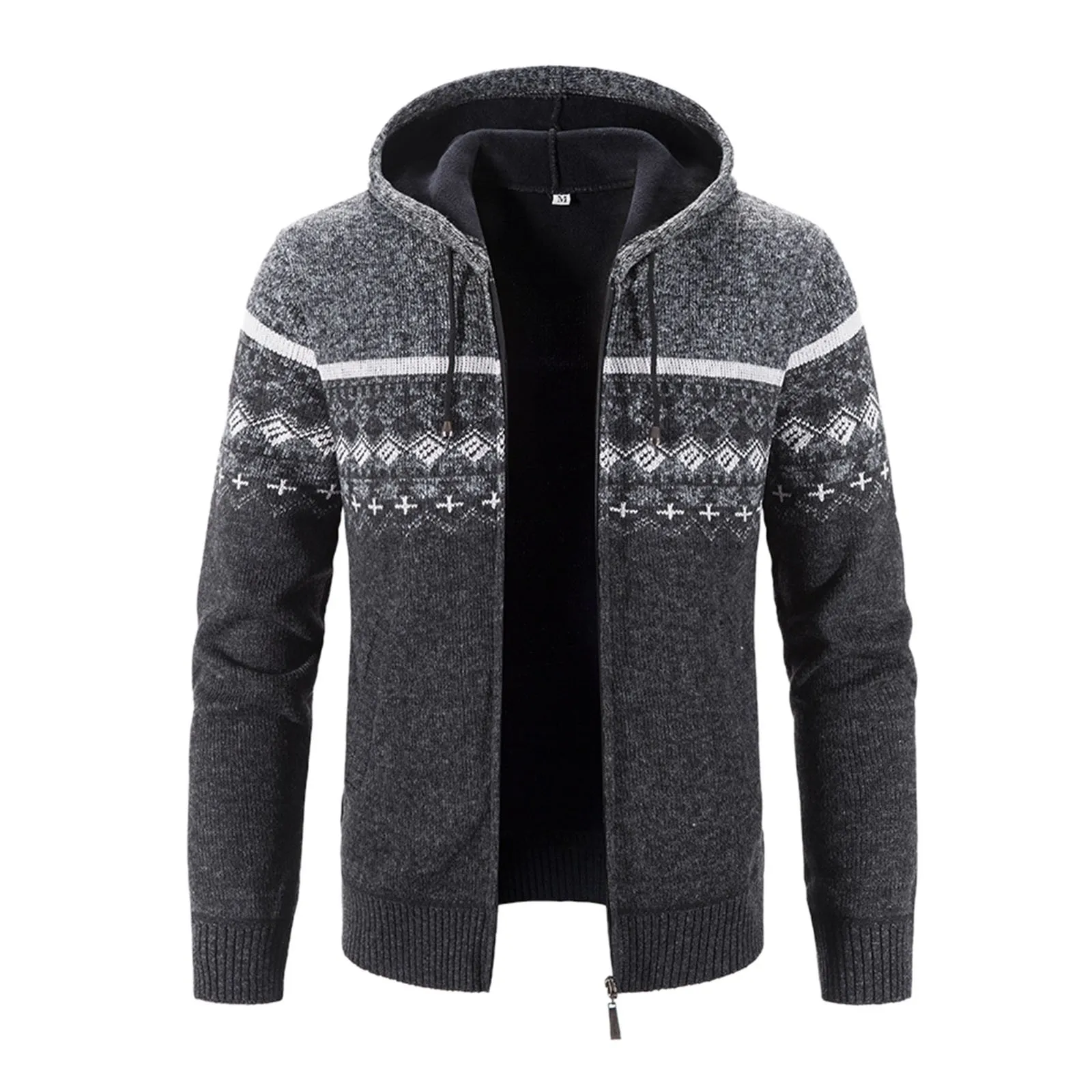 

Men's Zipper Hooded Outwears Sweater Spring Autumn Warm Fleece Long Sleeve Front Open Hooded Sweatshirt Plus Size Casual Jackets