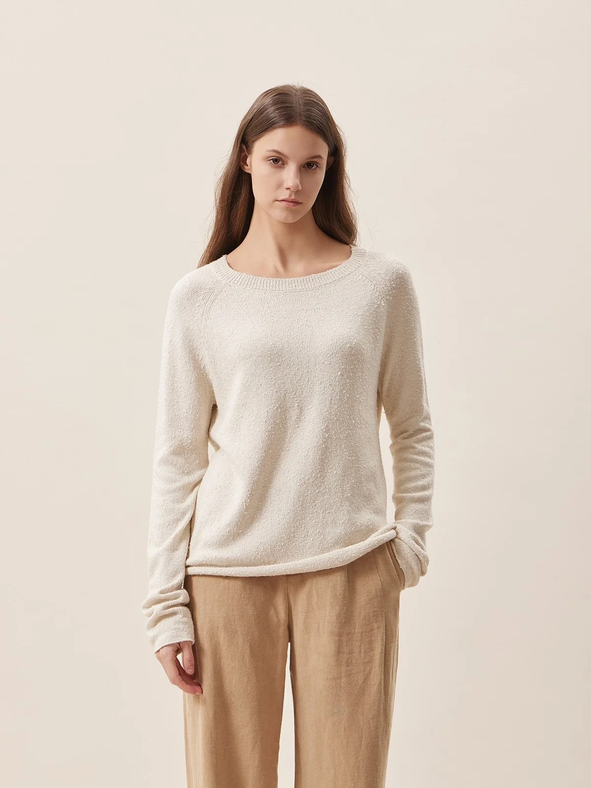 

Theease Comfortable Silk Knitted Shirt Brushed Texture Casual Versatile Women's round Neck T-Shirt Soft Long Sleeve Breathable