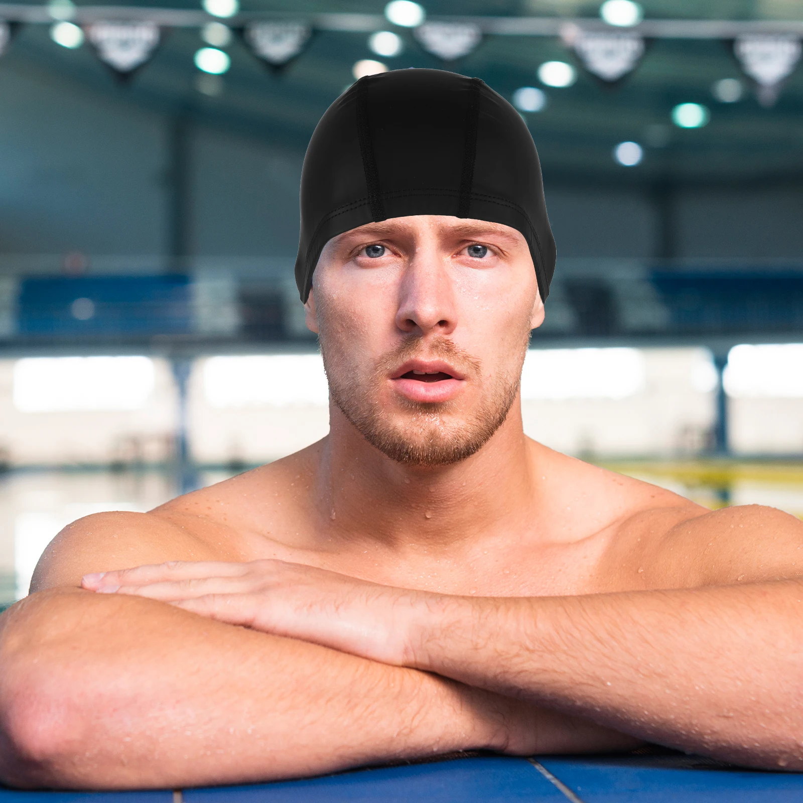 

Swim Cap Swimming Adult Men Hair Beach for Women Hat Black Large Girls Fabric Women's