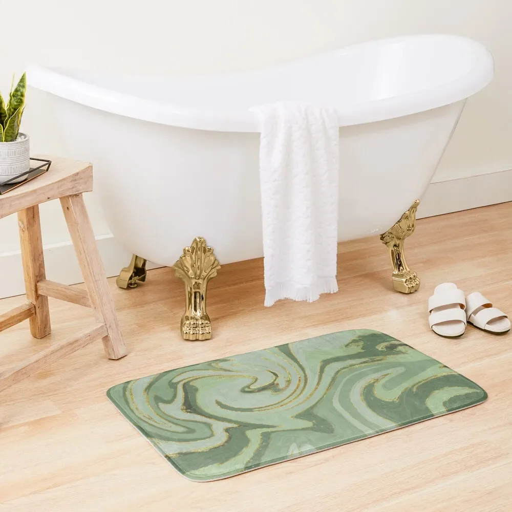 

Green Marble Swirl Pattern Design Modern Waves Bath Mat Mats For Bathroom And Toilet Bathroom Supplies Mat