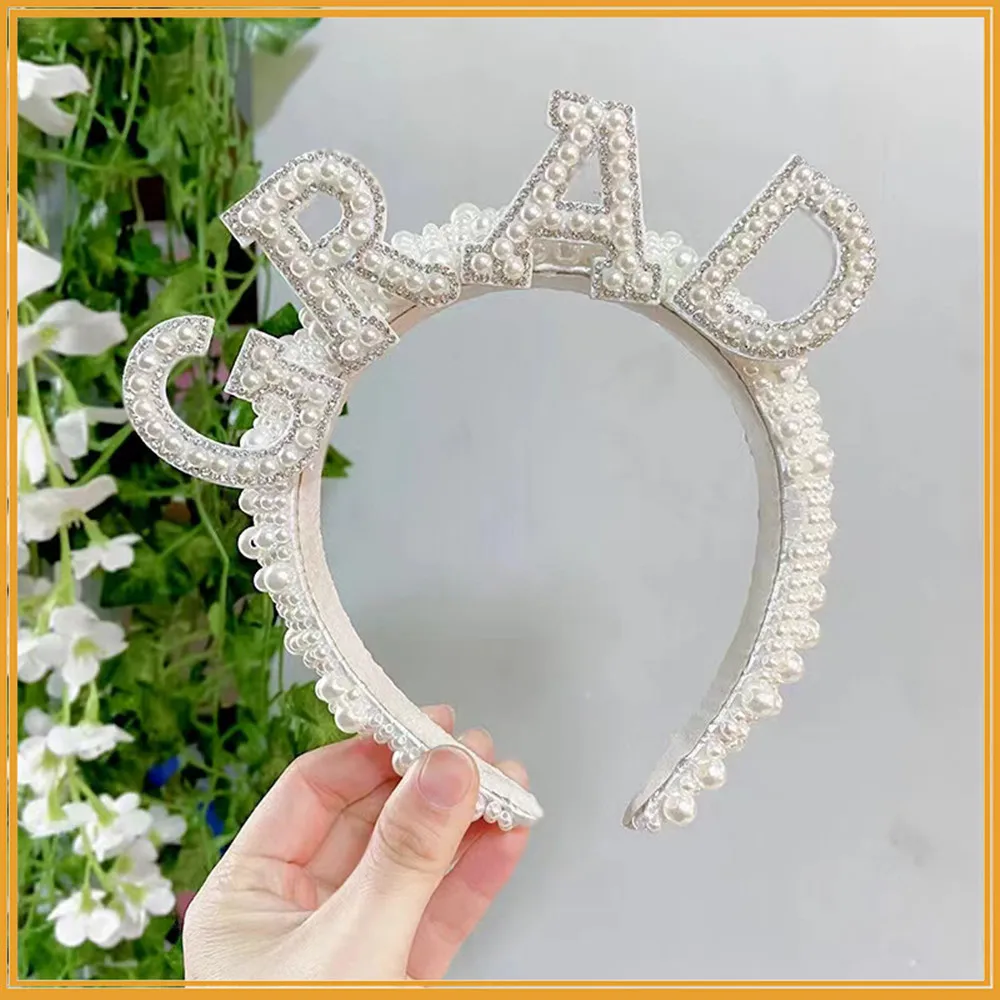 Graduated Pearl Crown Headband Senior Class of 2023 Graduation College High School Masters Graduate Headdress Gift Photo Props