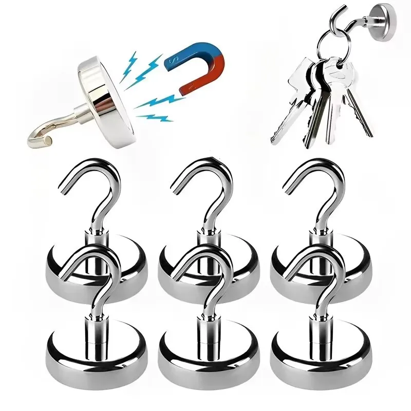 1-6PCS Metal Strong Magnet Hook Practical Load Bearing Hookmagnetic Suction Cup Non Perforated Hook For Home Kitchen Living Room