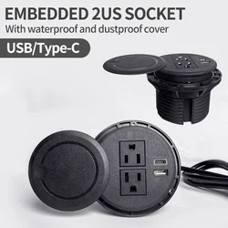 Desktop adapter Multifunctional 2US Socket with USB Type-C Recessed Desktop Plug Round Socket
