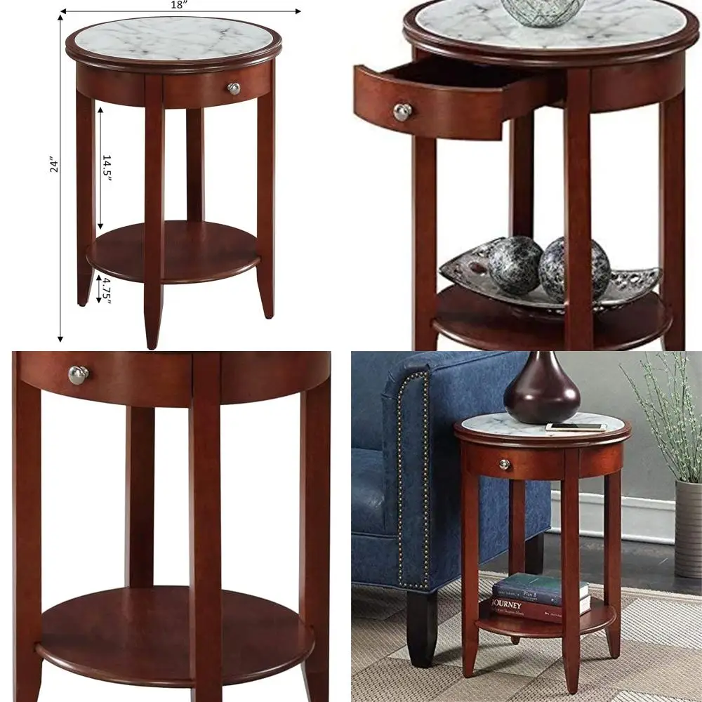 Baldwin Mahogany End Table with Drawer, Faux Marble Top