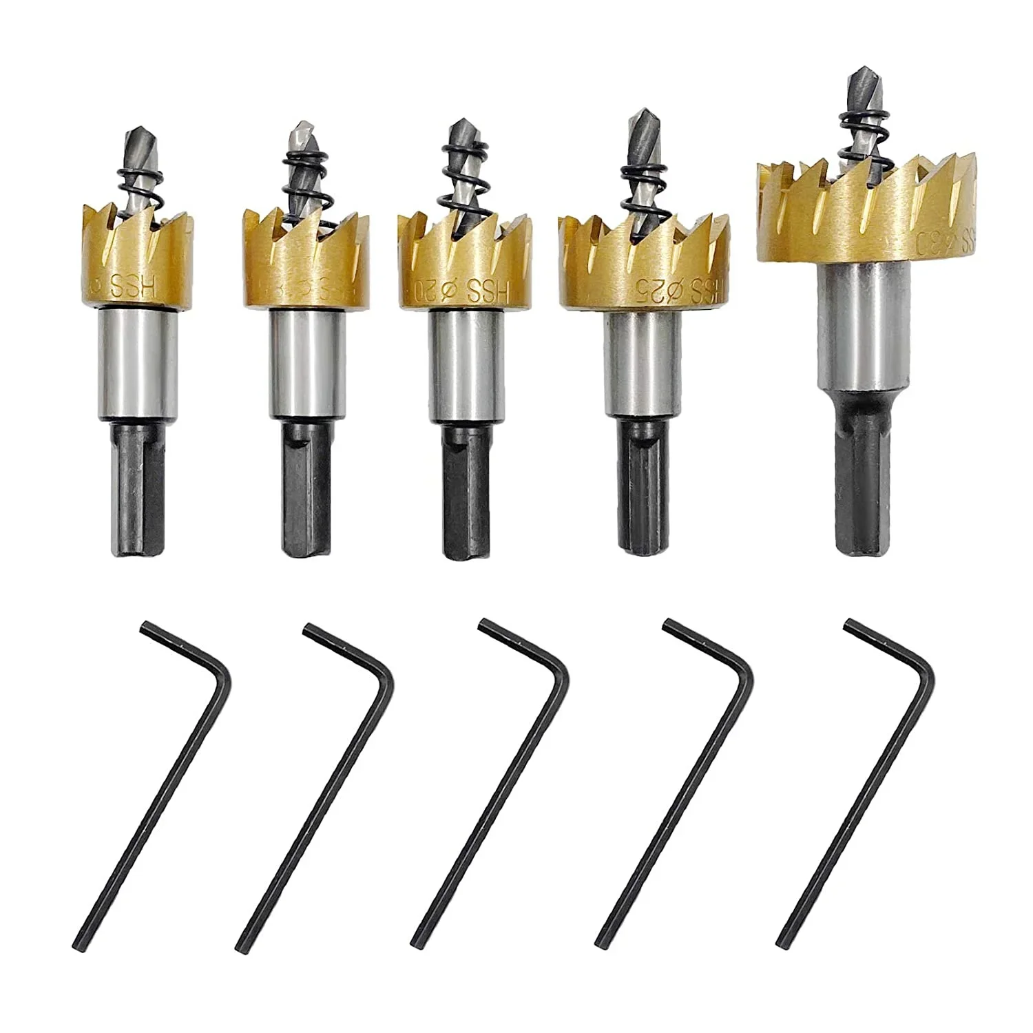 5Pcs Heavy‑Duty HSS Titanium Plated Hole Saw Cutter Drill Bit Set Tool Kit for Stainless Steel Alloy Iron Metal Cutting Working