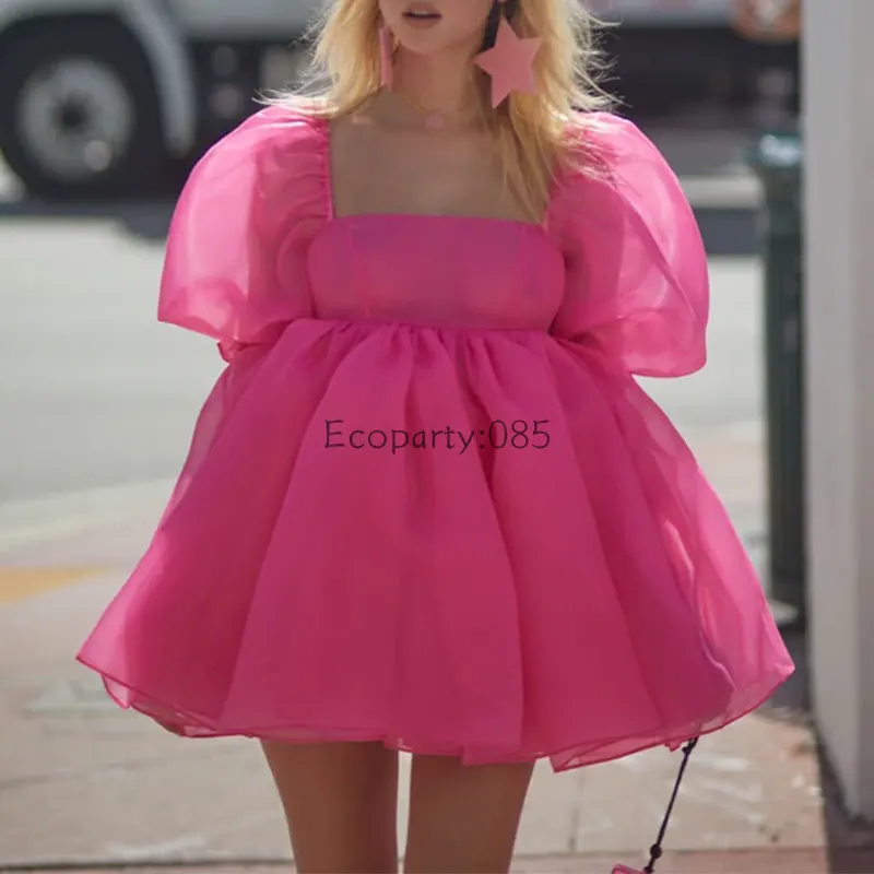 Vestido de princesa con tutú de tul y manga abullonada para mujer, traje de cuello cuadrado, malla con volantes, Burbuja, boda, noche, fiesta, hada, moda