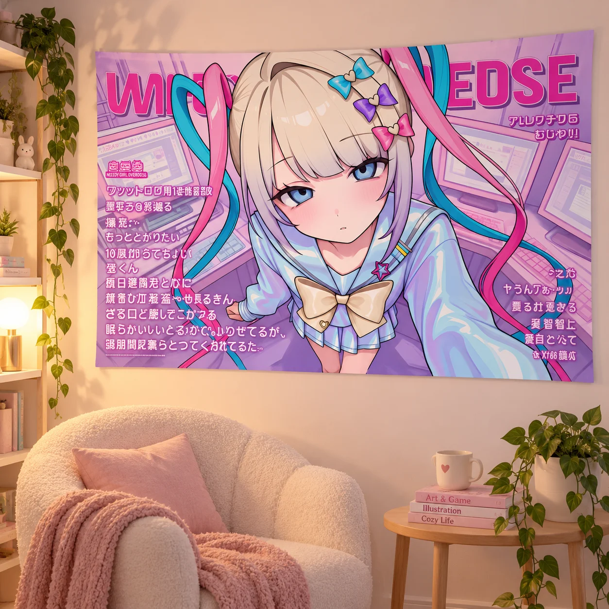 Needy Girl Overdose Ame-chan KAngel Anime Tapestry Pastel Kawaii Wall Hanging Dorm Bedroom Aesthetic Home Decor Backdrop