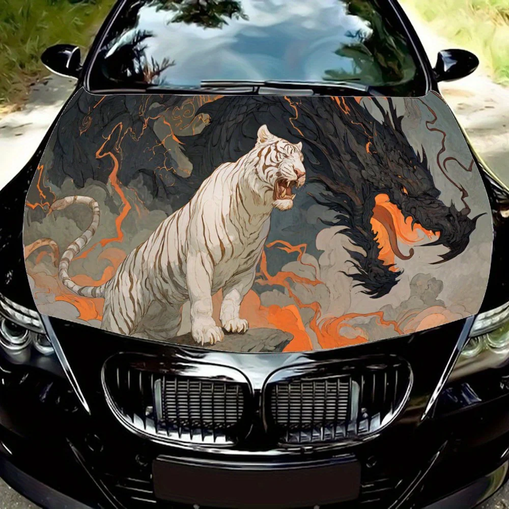 

Arrogant Dragon and Tiger Attack Car Cover Sticker, PVC Anti-scratch Decal, Self Adhesive Waterproof Auto Engine Hood Vinyl Wrap