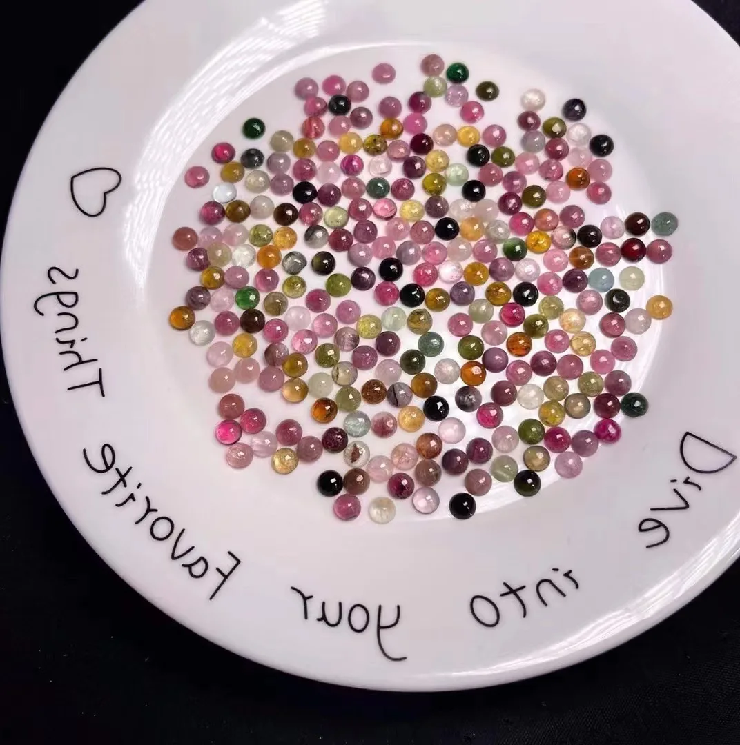 Wholesale 20pcs/lot Mixed Natural Multi Tourmaline Bead Cabochon 5mm 6mm Round Gemstone Ring Face