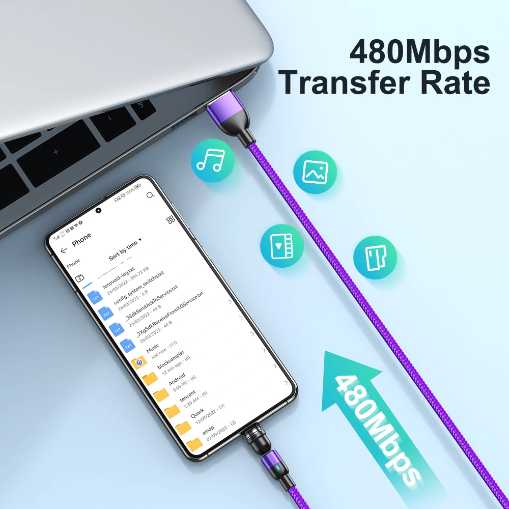 AUFU Magnetic USB Cable 3A Fast Charging Type C Cable 540 Rotate Magnet Charger Micro USB Cable for Samsung iPhone 14 13 12 Cord