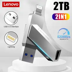 Lenovo Pen Drive 2TB 1TB USB Flash Drive For Iphone OTG Lightning USB 3.0 Metal 2-in-1 Pendrive High Speed Memory Stick 128GB