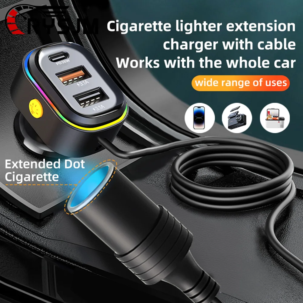 

Universal 12V24V Car Charger Adapter Extension Charger With Cable Power Adapter Car Electronic Android Fast Charging 36w Charger