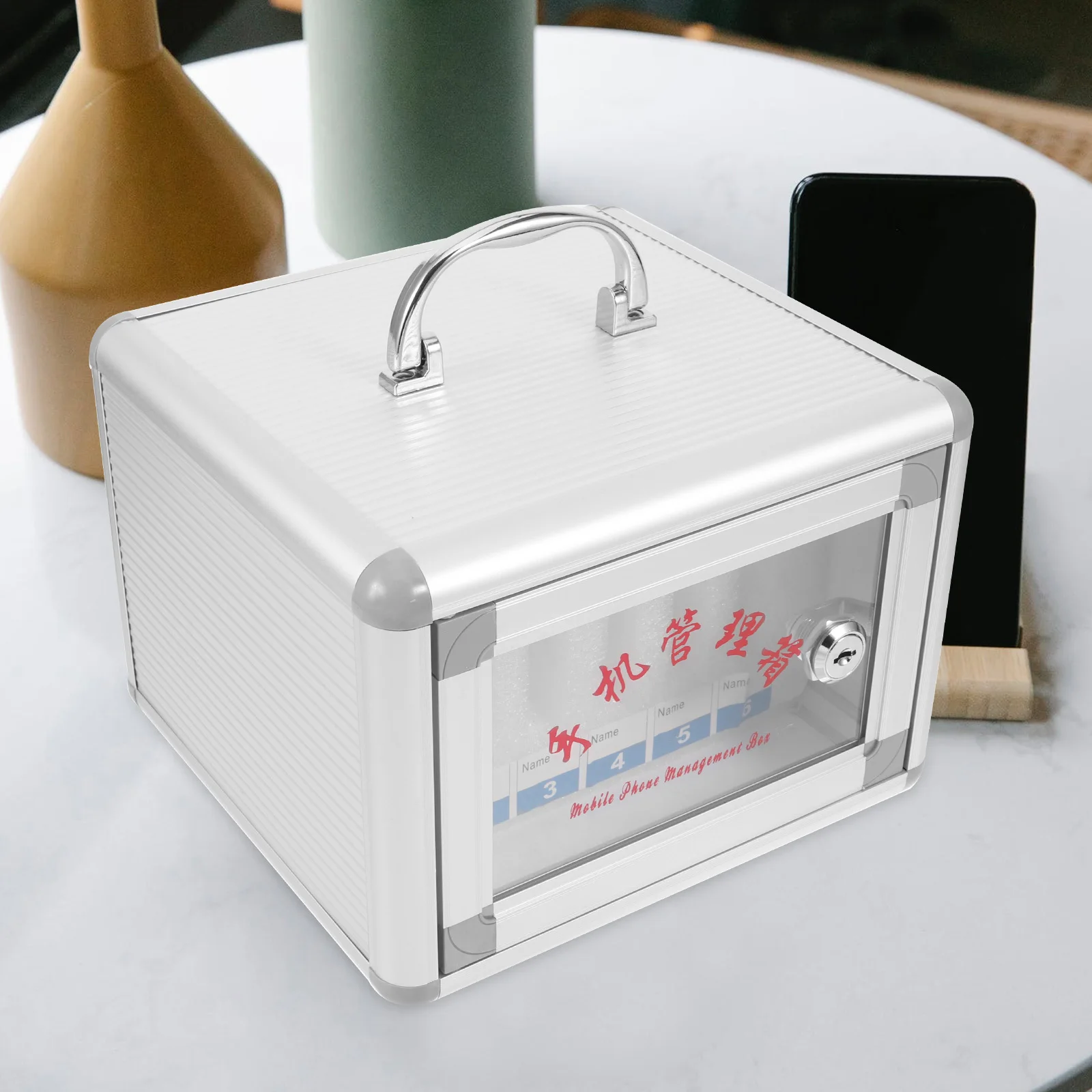 

Multi-Slot Phone Locker Box Aluminum Alloy Metal Cell Phone Storage Case with Handle Lockable Design for Office School Classroom