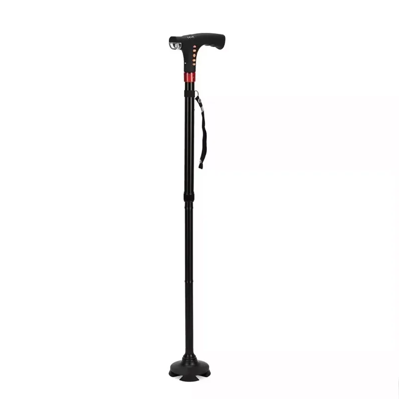 

Black Foldable Walking Cane with Smart Bluetooth, LED Light, Alarm, FM Radio, Stable Base, Lightweight and Adjustable Stick