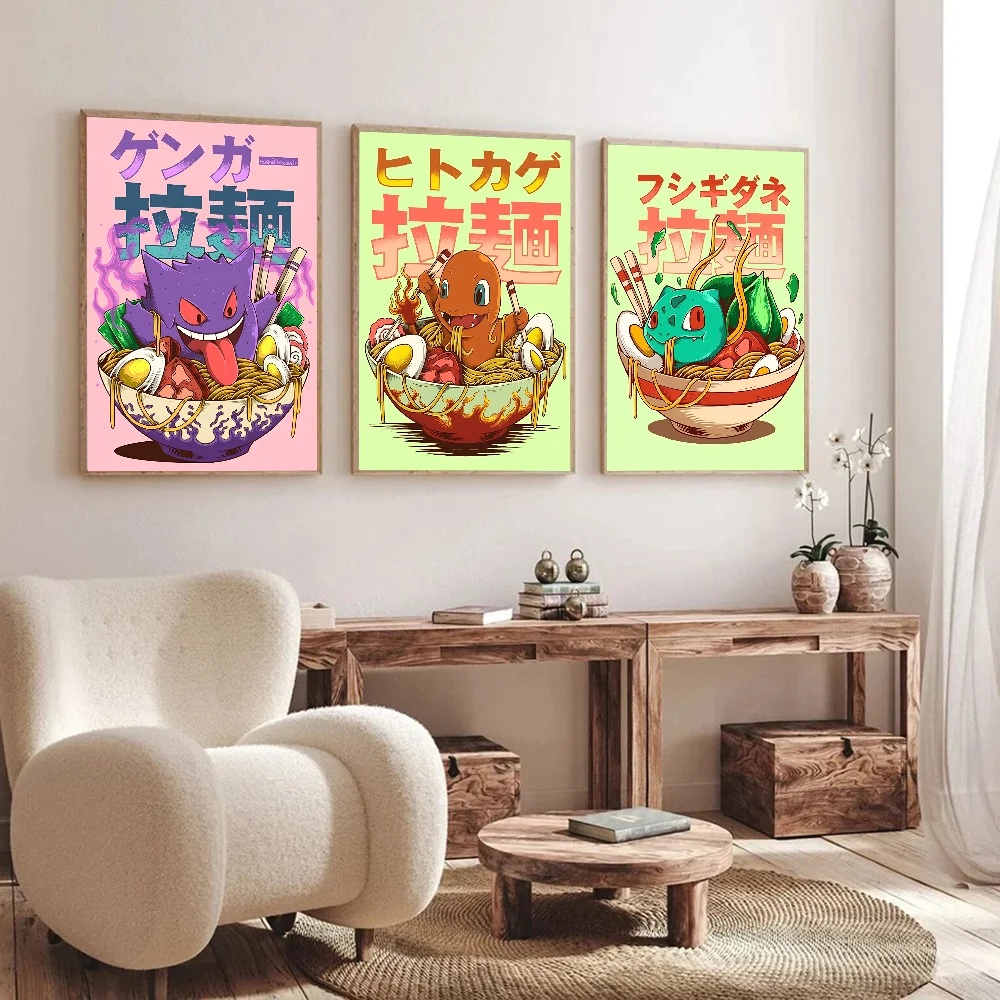 Miniso Anime P-Pokemon Poster Self-adhesive Art Waterproof Paper Sticker Coffee House Bar Room Wall Decor