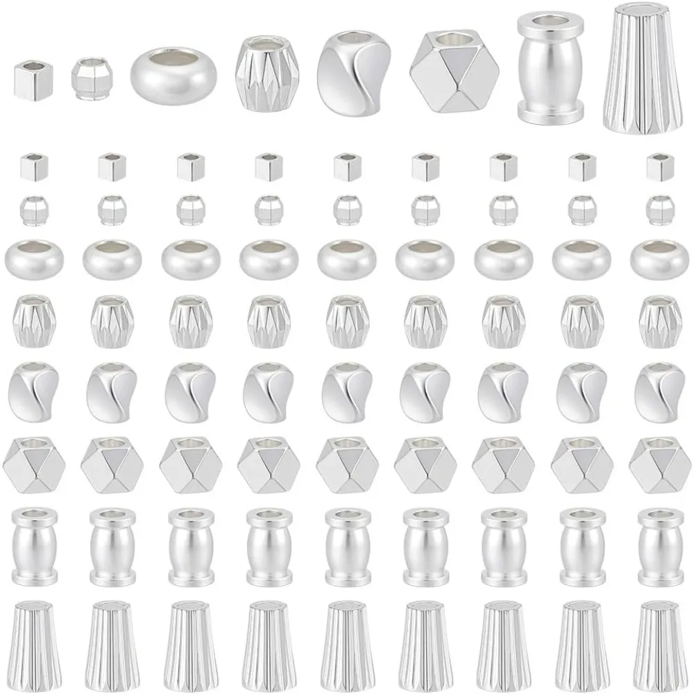 

80pcs 8 Styles Beads 2~7mm Brass Spacer Beads Round/Cube/Faceted Loose Bead Craft Bead for DIY