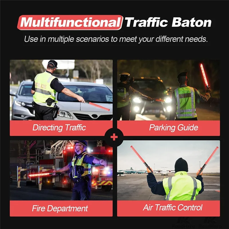 

ABJY-4Pack Traffic Wand 21Inch Led Traffic Control Wand Safety Light Wand With 2Flashing Modes Air Marshaling Signal Wand