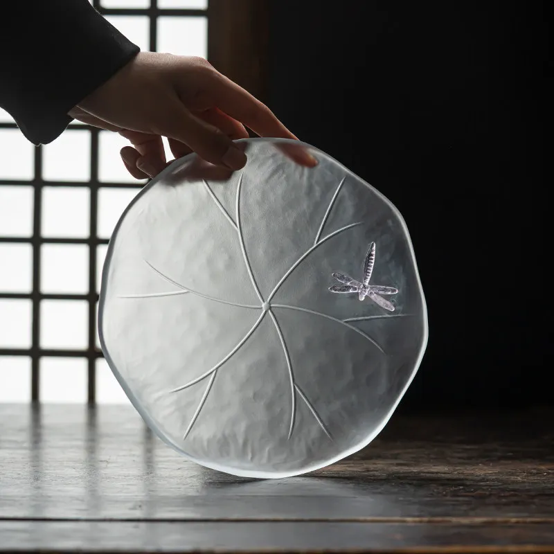 Glazed Dragonfly Teapot Tray Japanese Glass Mini Tea Table Dry Brew Plate Zen Style Tea Pot Holder Home Tea Room Decorative