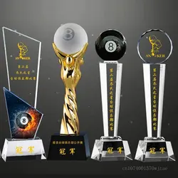 1pc Custom black eight billiards resin metal crystal trophy sports awards collection home decoration billiards sculpture trophy