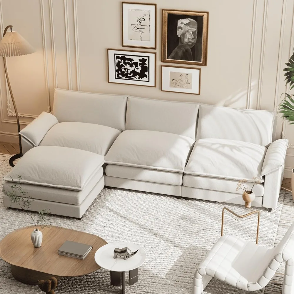 

Sectional Modular Sofa L Shaped Chenille Fabric Couch with High Supportive & Soft Sponges and Removable Ottoman, Sleeper Comfy