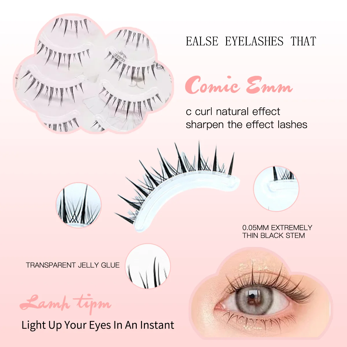 5 Paar dünne falsche Wimpern, natürliche, weiche, flauschige Wimpern, klares Band, koreanischer Stil, Puppen-Augenwimpern für Frauen, tägliches Make-up