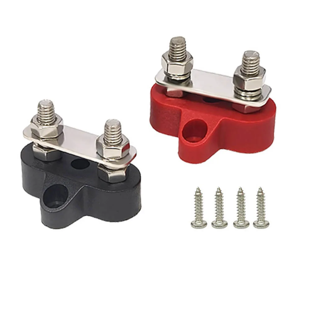 Power Connection Black Battery Terminal Block 12-48V Battery Connector Copper Gasket Flame-retardant ABS Housing